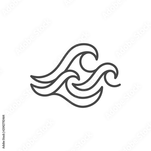 Photography Minimalist monoline ocean waves icon for surfing and coastal themes
