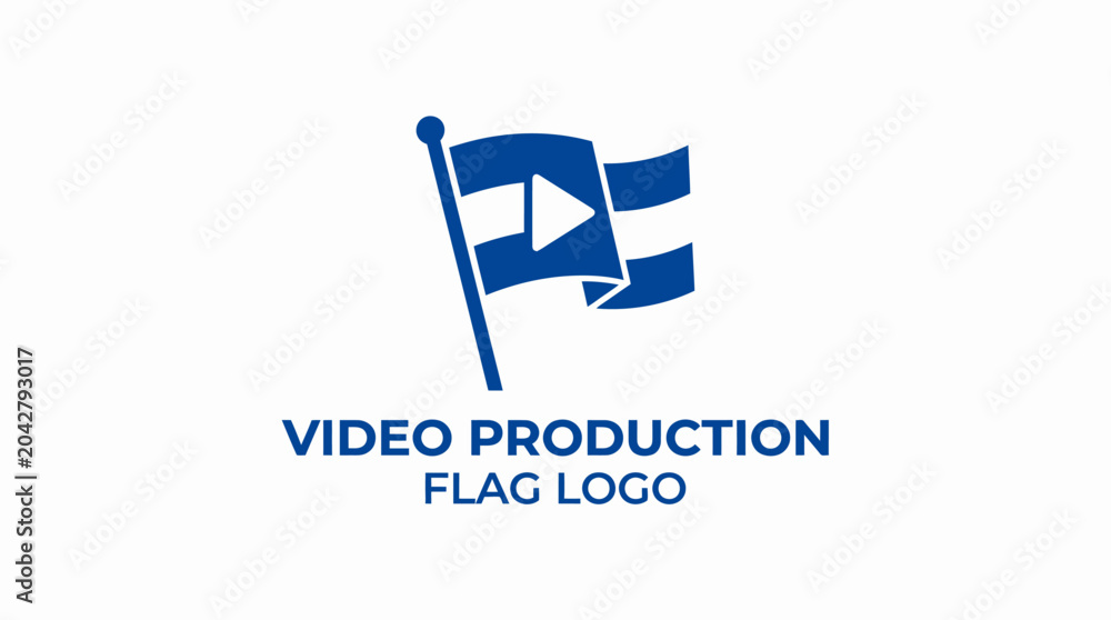 Obraz premium Vector flag logo for video production with play button, isolated on white