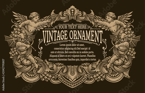 Highly Detailed Vintage Engraving Frame with Cherubs - Vector EPS 10