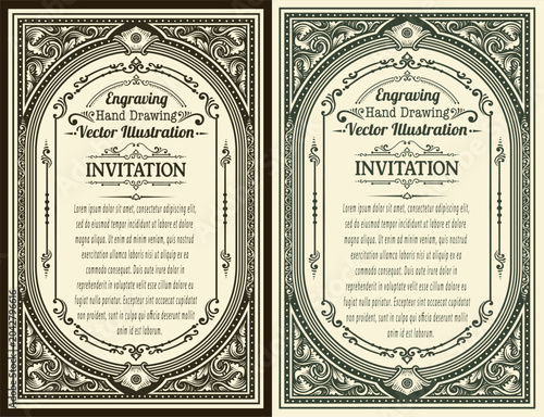Ornate Vintage Engraving Border Invitation Card - Vector Template