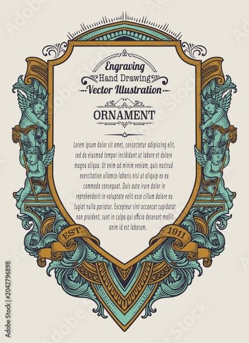 Highly Detailed Vintage Engraving Frame with Cherubs - Vector EPS 10