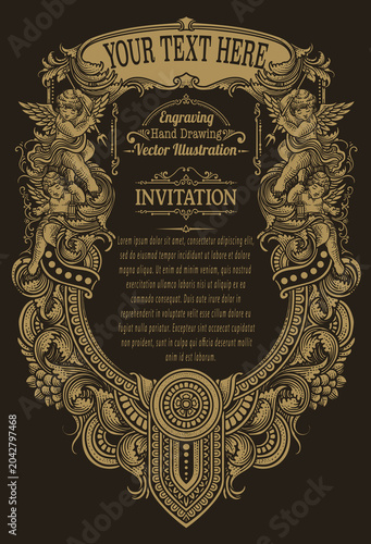 Highly Detailed Vintage Engraving Frame with Cherubs - Vector EPS 10