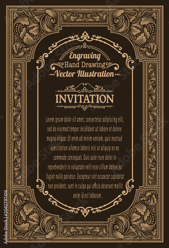 Highly Detailed Ornate Vintage Engraving Border Invitation Card - Vector Template