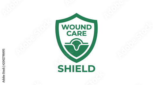 Bild auf Leinwand Green wound care shield logo with text on white background
