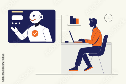 AI Virtual Assistant Video Call and Remote Work Concept Vector Illustration