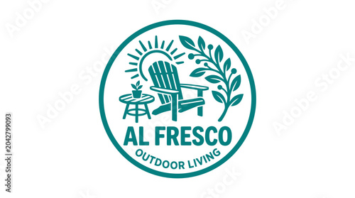 Canvastavla Al Fresco Outdoor Living logo with Adirondack chair and plant graphic emblem
