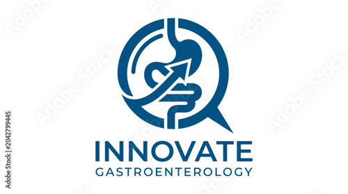 Gastroenterology logo with stylized digestive system and upward arrow