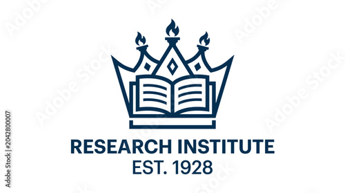 Vector logo for research institute with crown and open book emblem
