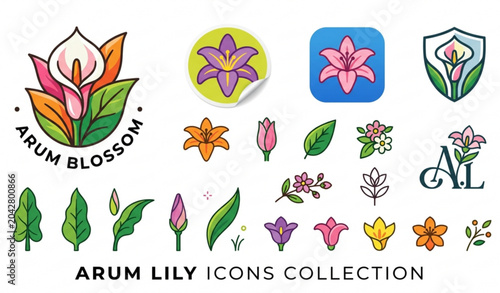 Tableau sur toile Colorful arum flower icon set with modern botanical vector illustration design