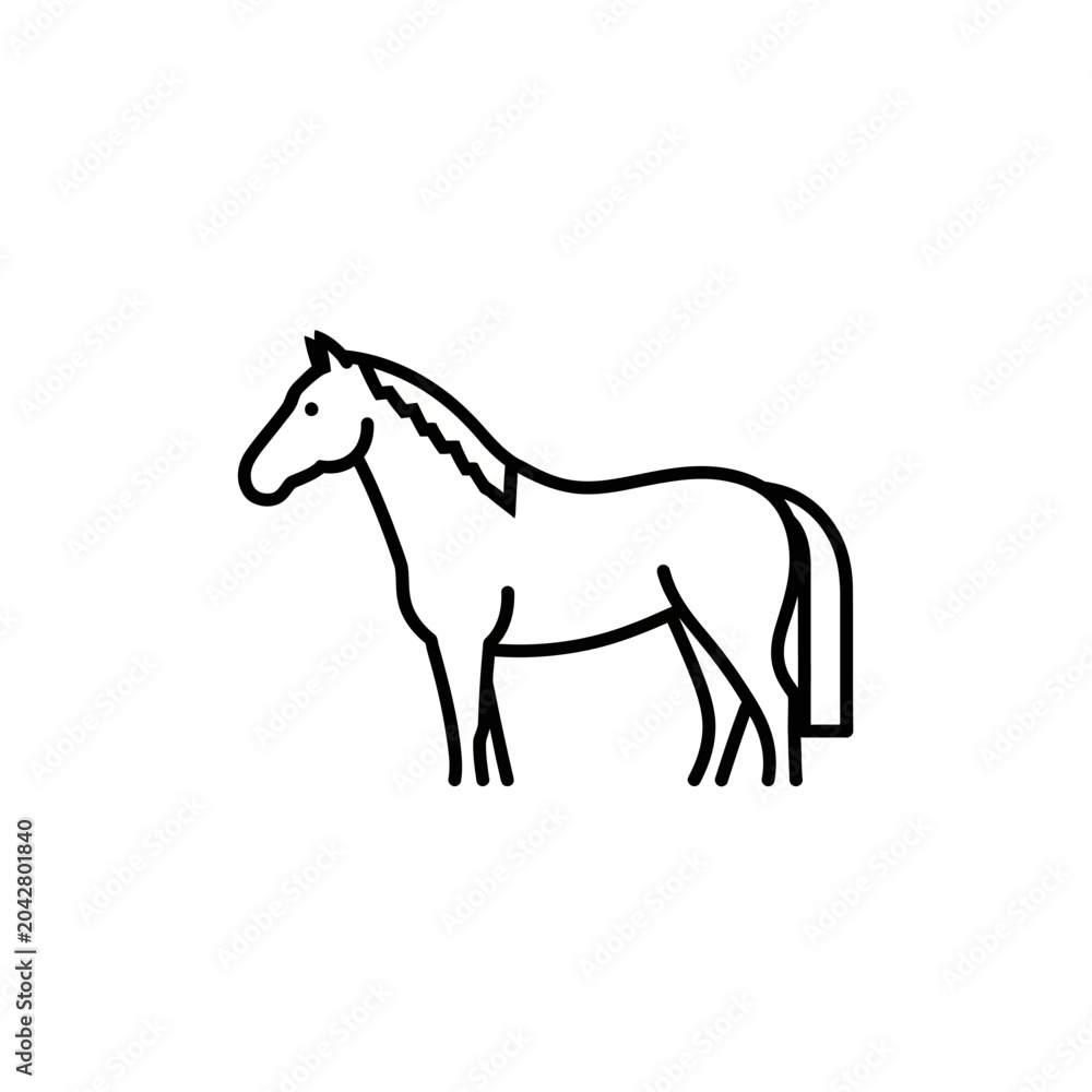 Fototapeta premium Minimalist horse outline icon, simple line art animal illustration
