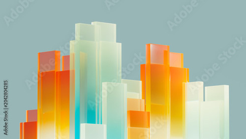 Bright geometric glass blocks stand upright against a soft background