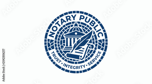 Foto Notary Public seal emblem with quill and scroll, graphic element