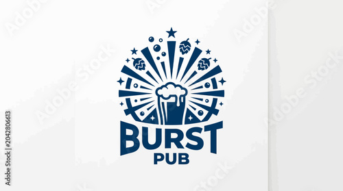 Vector logo design for Burst Pub featuring a beer mug and festive elements
