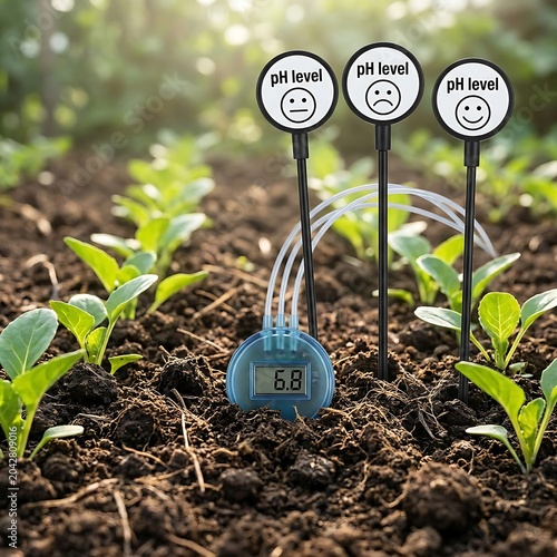Soil pH meter with emotional indicators showing healthy plant growth levels