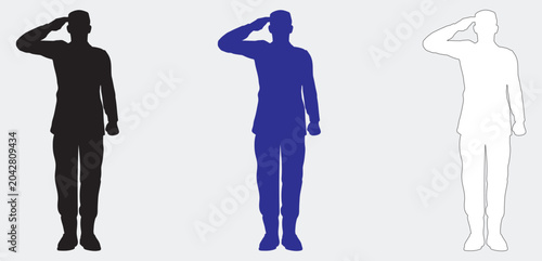 Fotografie The silhouette of a saluting soldier is a powerful, timeless symbol of honor, duty, and deep respect