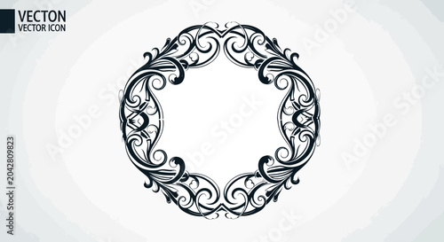 Ornate Circular Decorative Frame with Swirls and Flourishes
