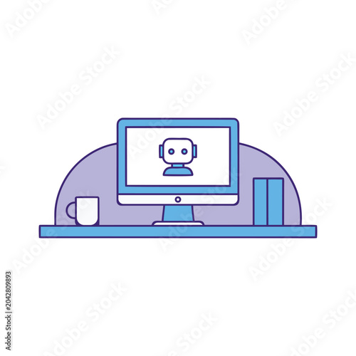 AI Chatbot on Computer Screen Minimal Workspace Vector Illustration