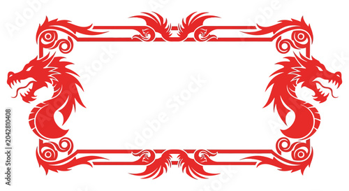 Ornate Red Dragon Border Frame - Asian Decorative Element