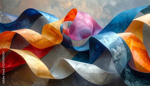 Vibrant colorful wavy fabric strips pattern.