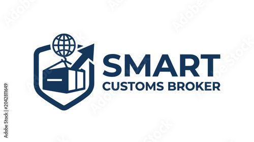 Tableau sur toile Smart Customs Broker logo with shipping container and globe graphic element
