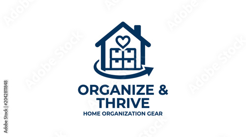Tableau sur toile Home organization logo with house, boxes, heart, and arrow graphic element