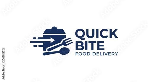 Cuadro en lienzo Speedy food delivery logo with pot, fork and spoon elements