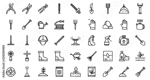 Canvastavla Gardening Horticulture Line Icon Set Black Glyph Tools Vector Collection for UI