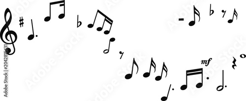 Fotografía Floating Musical Notes and Symbols on a White Background.