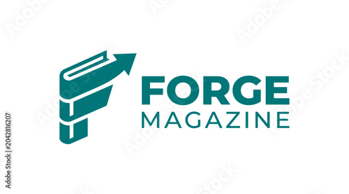 Photos Vector logo for Forge Magazine featuring an open book with an upward arrow