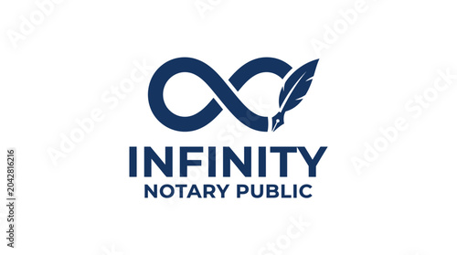 Foto Infinity symbol logo with feather quill, representing eternal services and notar