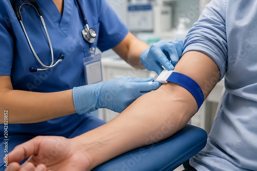 Medical Professional Using Device to Measure Blood Pressure on Patient's Arm in Hospital Setting