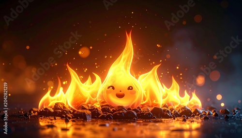 a smiling fire with a happy face.