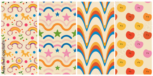 Fotografia four distinct colorful patterns on beige background