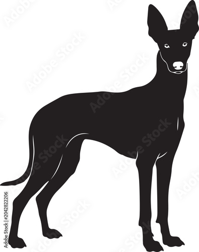 Silhouette of a standing dog with ears perked up, Generative Ai