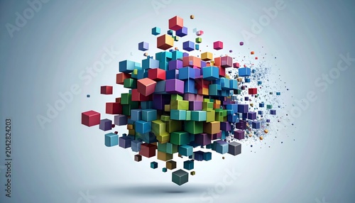 Vibrant 3D colorful cubes explosion abstract.