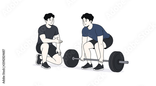 Tableau sur toile Fitness trainer instructing client during weightlifting session