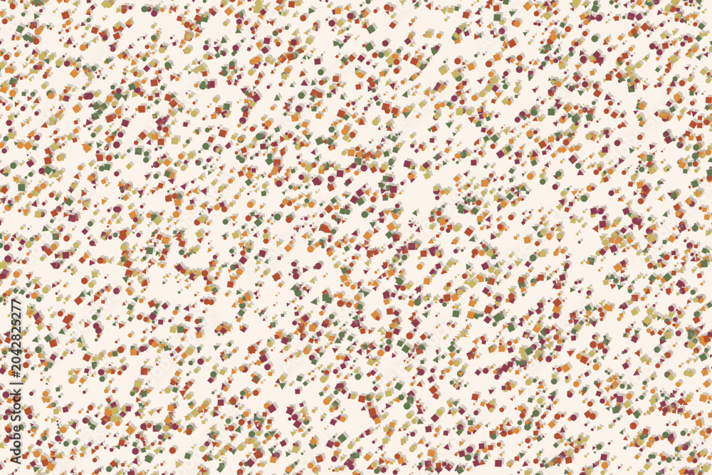 Fototapeta premium Scattered geometric shapes in autumnal colors on a light background, abstract circles squares