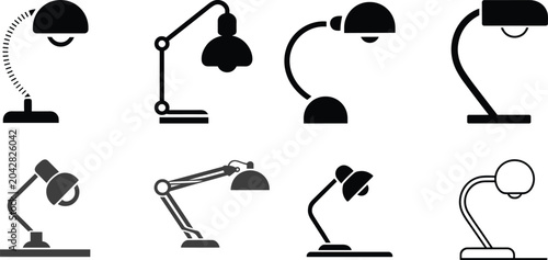 Konstfotografi Desk lamp silhouette collection with modern, vintage, articulated arm designs, d