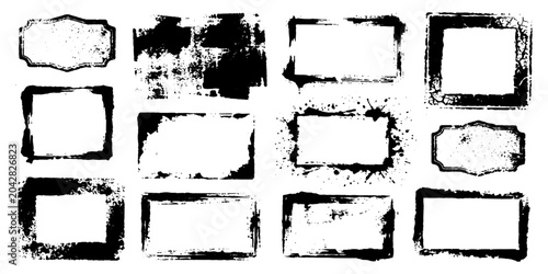 Cuadro en lienzo Set of grunge vector frames with ink splatter brush strokes and dirty texture de