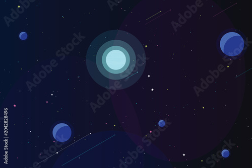 Fotografie Ethereal cosmic scene with glowing blue-green celestial bodies and starry space