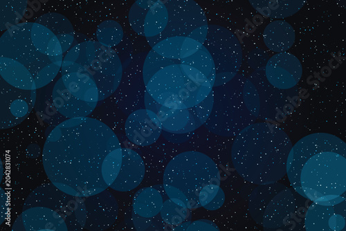 Slika na platnu Glowing blue bokeh orbs on dark starry particle background, glowing orbs blue li