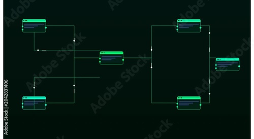 Digital workflow process map with animated data nodes animation