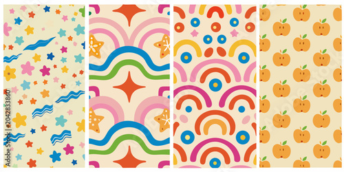 Canvas-taulu four distinct colorful patterns on beige background