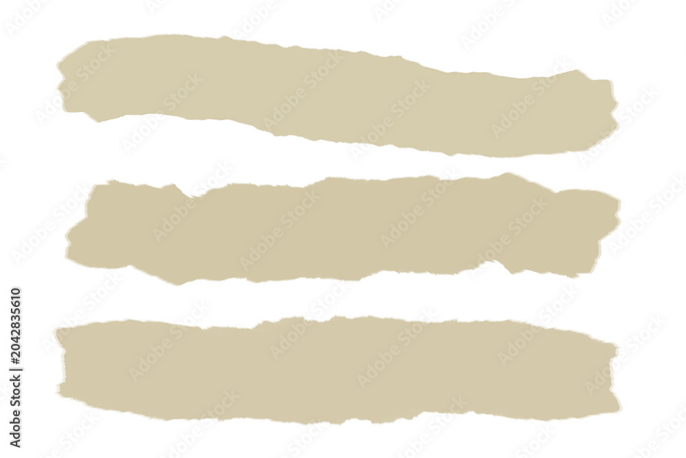 Fototapeta premium Set of three torn paper strips with rough edges isolated on transparent background