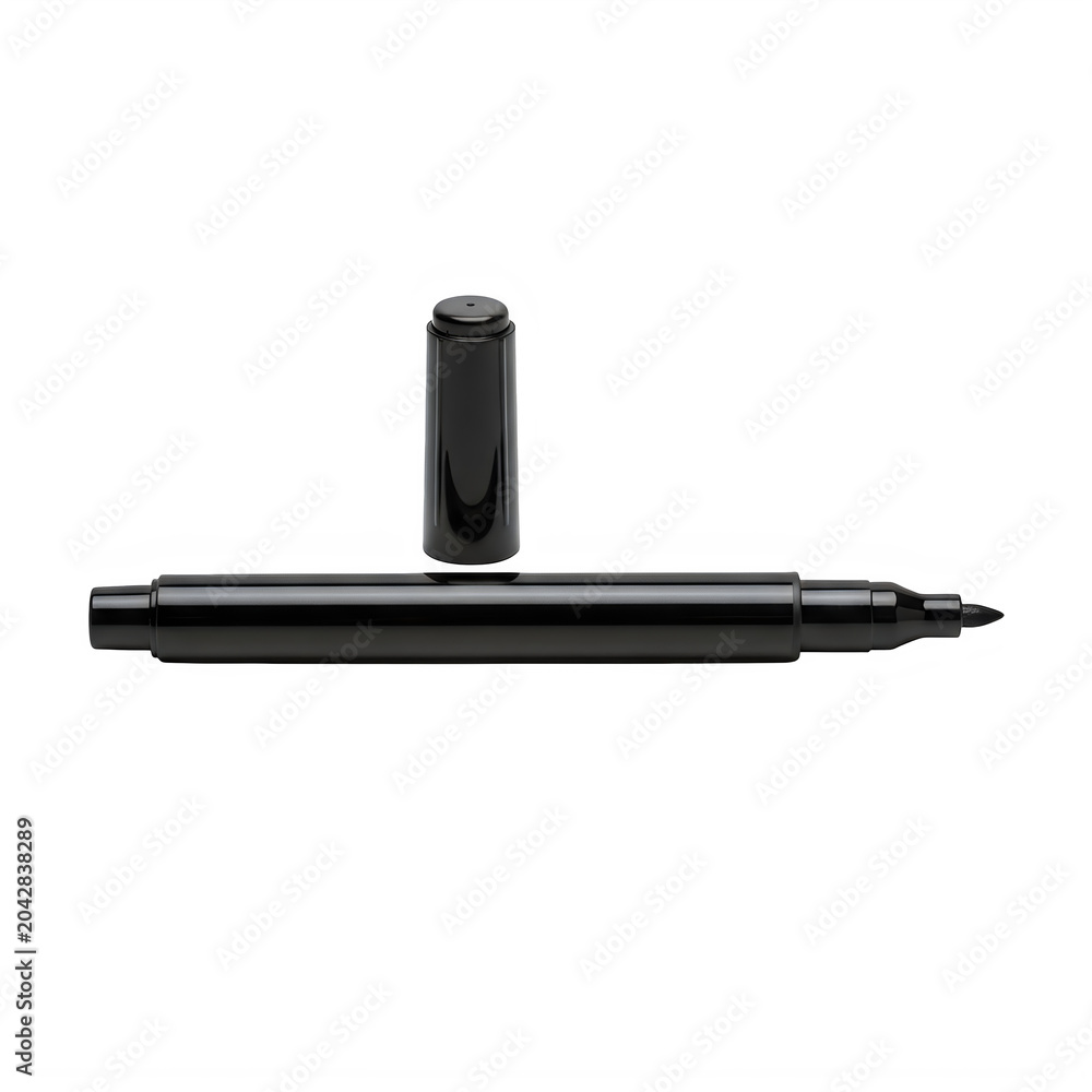 Fototapeta premium Black felt tip pen with cap disassembled isolated on transparent background