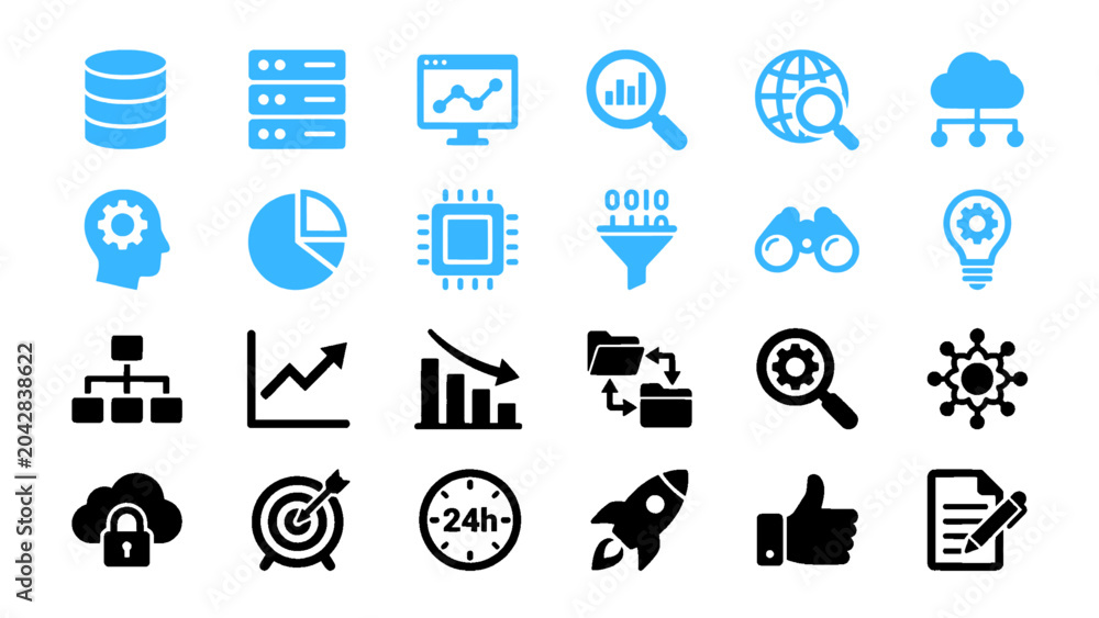Fototapeta premium Professional business analytics, dashboard, and technology icon collection.