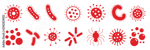 Foto Bacteria Microbe Virus Outline Vector Icon Set Featuring Microscopic Bacillus, G