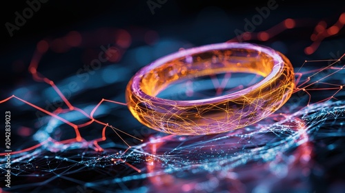 Futuristic superconducting ring in a high-tech magnetic laboratory environment