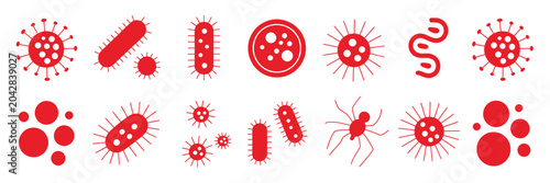 Foto Bacteria Microbe Virus Outline Icons Collection with Microscopic Bacillus Shapes