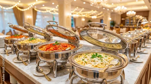 Obraz Colorful buffet spread with assorted salads and appetizers in elegant catering display at event